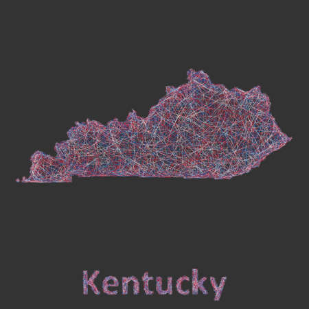 Kentucky line art map - red, blue and white on black backgroundのイラスト素材