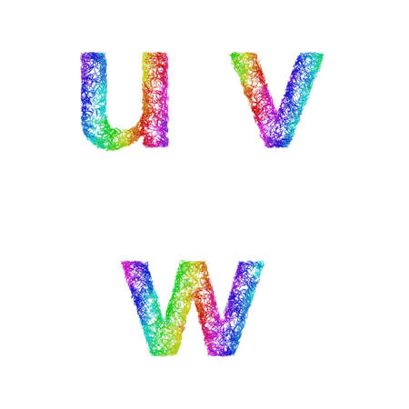 Rainbow sketch font design set - lowercase letters u, v, wのイラスト素材