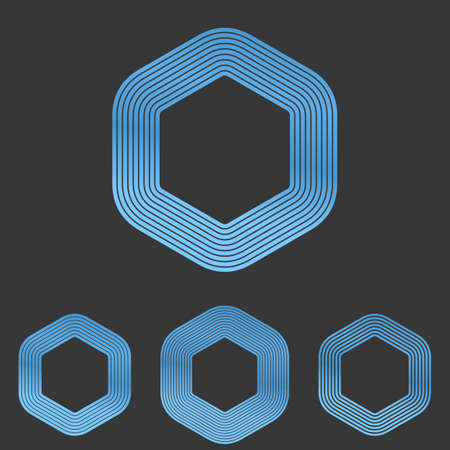 Blue line hexagonal shape logo design setのイラスト素材