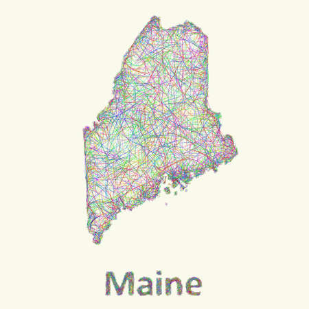 Maine line art map from colorful curved linesのイラスト素材