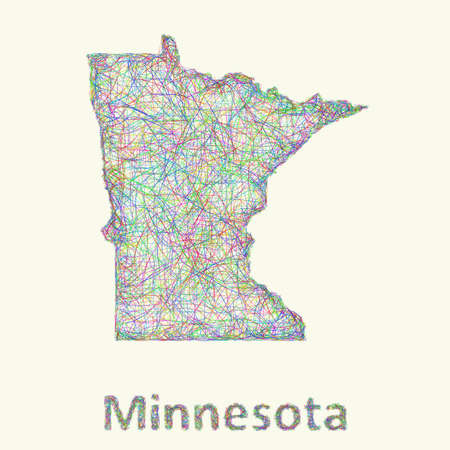 Minnesota line art map from colorful curved linesのイラスト素材