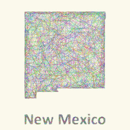 New Mexico line art map from colorful curved linesのイラスト素材