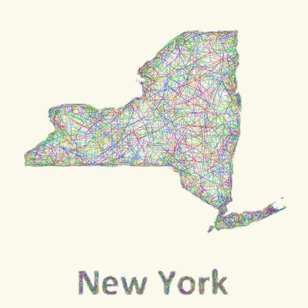 New York state line art map from colorful curved linesのイラスト素材