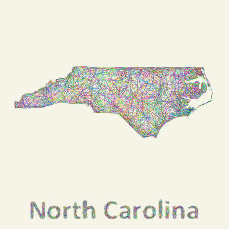 North Carolina line art map from colorful curved linesのイラスト素材