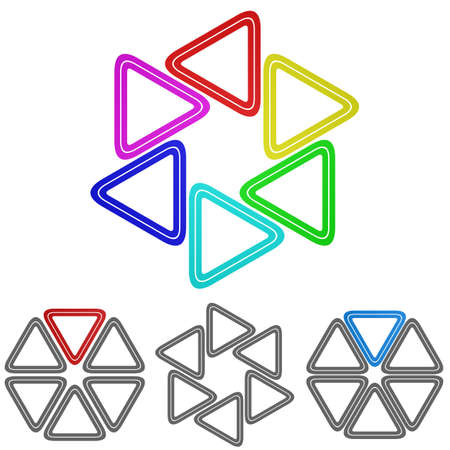 Circular rainbow triangle logo vector. Triangle icon symbol design template set for recycling, loop, cycle concepts.のイラスト素材