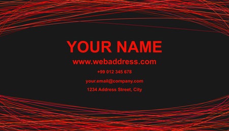 Modern abstract business card template design - vector corporate card illustration with red curves on black backgroundのイラスト素材