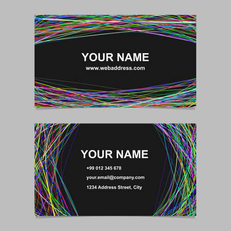 Abstract business card template design set - vector corporate card illustration with colorful arched stripes on black backgroundのイラスト素材