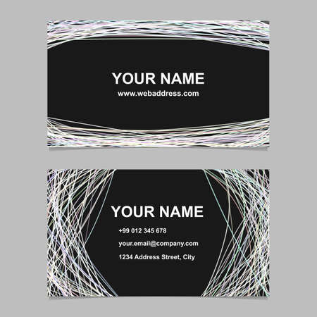 Colorful business card template design set - vector personal graphic with curved stripes on black backgroundのイラスト素材