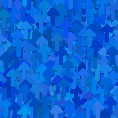 Seamless random arrow background pattern - vector graphic from rounded up arrows in blue tones with...