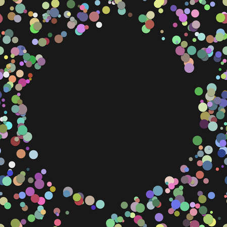 Modern chaotic dot vector graphic design from multicolored circles on black background.のイラスト素材