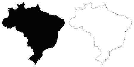 Brazil outline map - detailed isolated vector country border contour maps of Brazil on white backgroundのイラスト素材