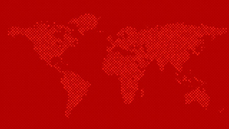 Red halftone world map background - vector graphic with dotsのイラスト素材