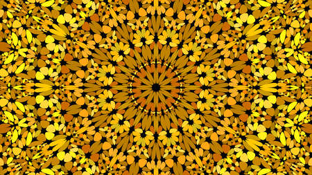 Orange floral kaleidoscope mandala background design - abstract ethnic vector ornament wallpaper illustrationのイラスト素材