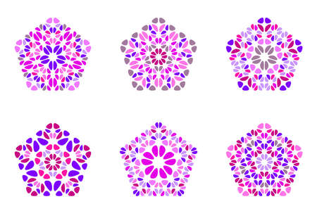 Abstract ornate isolated petal ornament pentagon shape setのイラスト素材