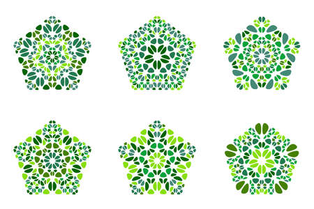 Ornate isolated geometrical colorful flower pentagon shape setのイラスト素材
