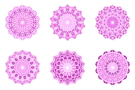 Geometrical colorful round ornate polygonal mosaic mandala setのイラスト素材
