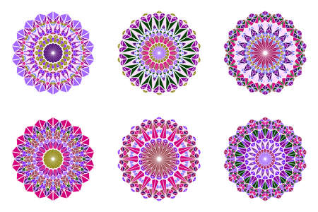 Ornate round abstract polygonal mosaic mandala logo setのイラスト素材