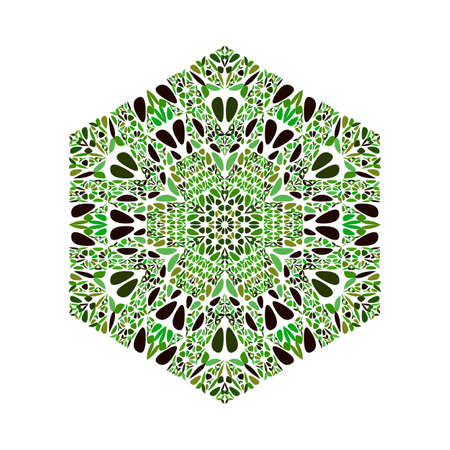 Isolated colorful floral mosaic ornament hexagon symbol templateのイラスト素材
