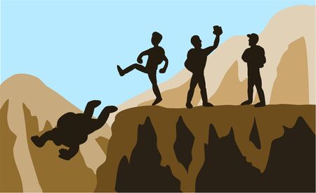 The team of climbers who kicked weak teammates fell.のイラスト素材