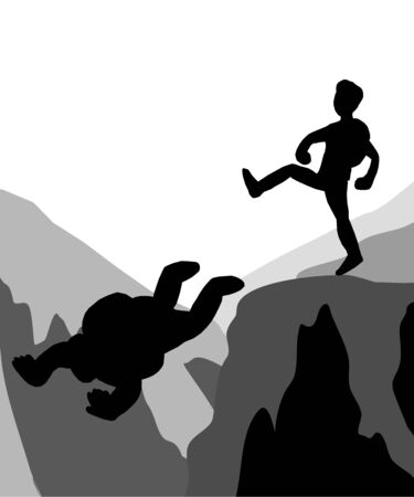 Climbers kicking weak friends down the cliff.のイラスト素材