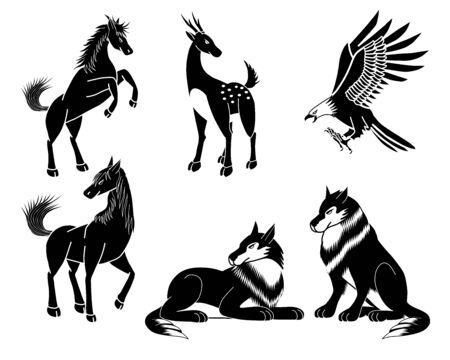Set of six black and white animal images.のイラスト素材