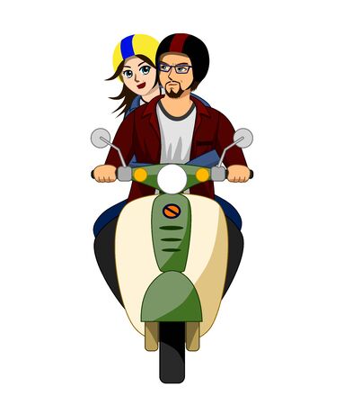 Men and women who are lovers riding a motorcycle Travel together happily.のイラスト素材