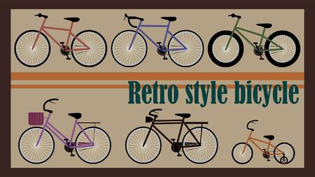 Vector illustration of six retro style bicycle with vintage background.のイラスト素材