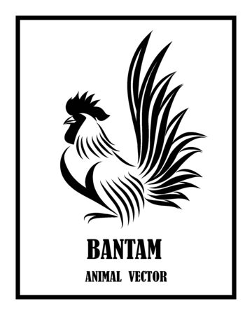 Vector Line Art Illustration logo of a bantam. It is standing. It is black and white.のイラスト素材