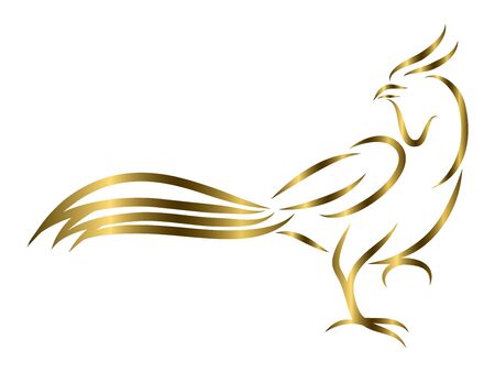 Gold line art vector logo of pheasant that is walking.のイラスト素材