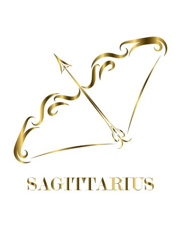 Golden line vector logo of bow and arrow. It is sign of Sagittarius zodiac.の素材 [FY310147172566]