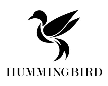 Black Vector illustration on a white background of flying hummingbird. Suitable for making logos.のイラスト素材