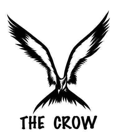 A black and white silhouette vector illustration of a crow in flightのイラスト素材