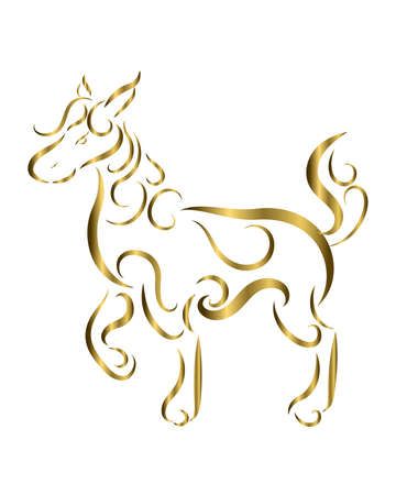 Gold Line art vector of horse. It is standing. Suitable for use as decoration or logo.のイラスト素材