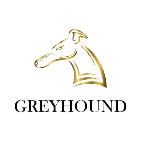 gold line art of Greyhound dog head. Good use for symbol, mascot, icon, avatar, tattoo, T Shirt design, logo or any design you want.のイラスト素材