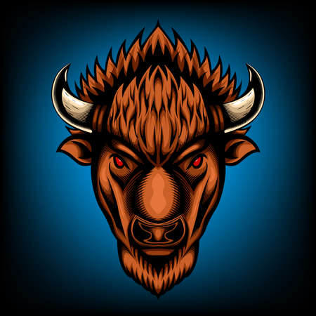 Vector Illustration front view of American Bison Buffaloのイラスト素材