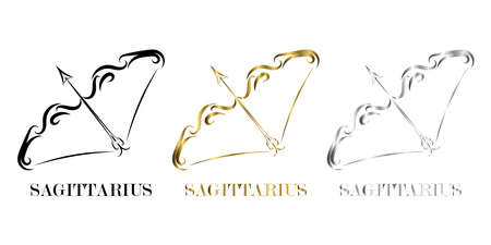 Line vector of bow and arrow. It is sign of Sagittarius zodiac three are three color black gold silver.のイラスト素材