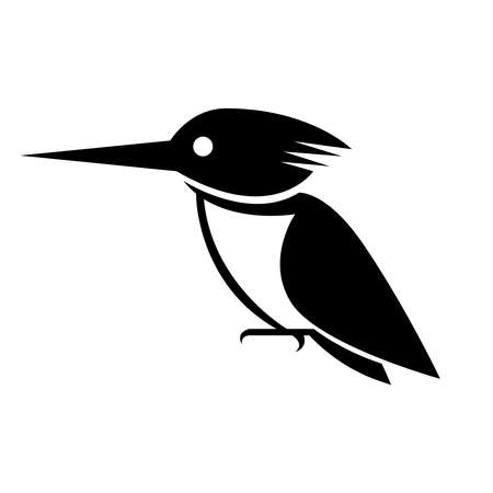 Black line art Vector illustration on a white background of a Kingfisher bird Suitable for making logoのイラスト素材