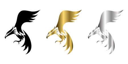 three color black gold silver vector logo of eagle that is flyingのイラスト素材