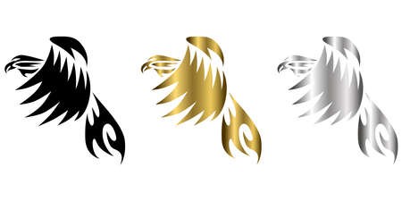 three color black gold silver vector symbol of eagle that is flyingのイラスト素材