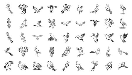 Line art icon set of birdのイラスト素材