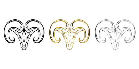 Three color black gold and silver line art of Barbary sheep head. Good use for symbol, mascot, icon, avatar, tattoo, T Shirt design, logo or any design you want.のイラスト素材