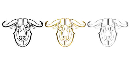 Three color black gold and silver Line Vector Illustration front view of Bull. It is signs of the taurus zodiac.のイラスト素材