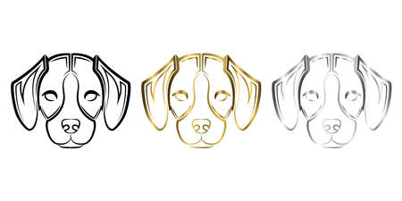 Three color black gold and silver line art of the front of the beagle dog head Good use for symbol mascot icon avatar tattoo T Shirt design logo or any designのイラスト素材