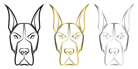 Three color black gold and silver line art of Great Dane dog head Good use for symbol mascot icon avatar tattoo T Shirt design logo or any designのイラスト素材