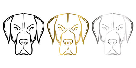 Three color black gold and silver line art of Great Dane dog head Good use for symbol mascot icon avatar tattoo T Shirt design logo or any designのイラスト素材