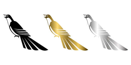 Three color black gold and silver Vector illustration on a white background of a magpieのイラスト素材