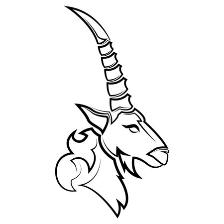 Black line vector logo mountain goat head. It is sign of capricorn zodiac.のイラスト素材