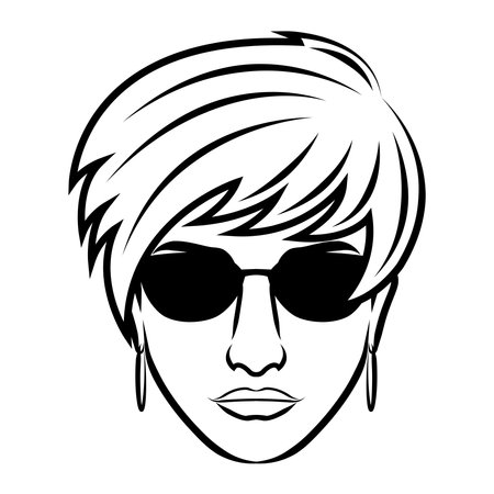 line art drawing of vintage woman face. Good use for symbol, icon, avatar, tattoo, T Shirt design, logo or any designのイラスト素材