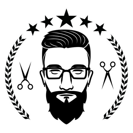 Image of a man's face. Vintage style. Can be used as a barbershop logo.のイラスト素材