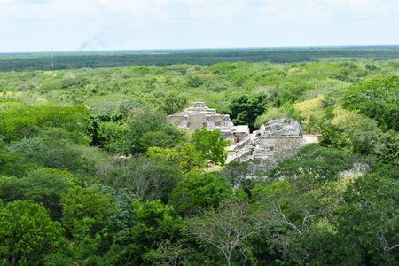 View of the Mayan complex in Ek Balamの写真素材